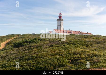 Landscape of Capo Espichel cape with the Lighthouse, in Portugal Stock Photo