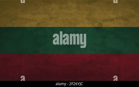 Lithuania flag with waving grunge texture. Vector background. Stock Vector