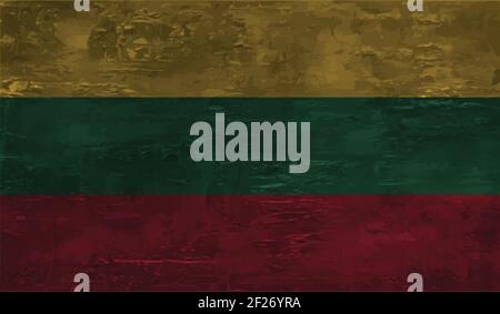 Lithuania flag with waving grunge texture. Vector background. Stock Vector