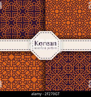 Korean or Chinese tradition vector seamless patterns set. Asian ornament design art illustration collection Stock Vector