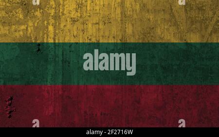 Lithuania flag with waving grunge texture. Vector background. Stock Vector