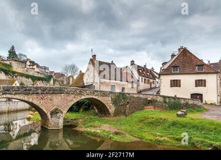 Stone bridge in Semur-en-Auxois, France Stock Photo
