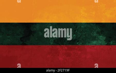 Lithuania flag with waving grunge texture. Vector background. Stock Vector