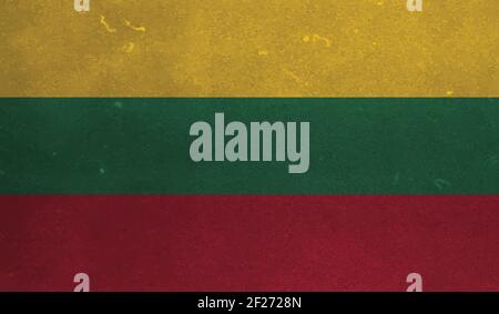 Lithuania flag with waving grunge texture. Vector background. Stock Vector