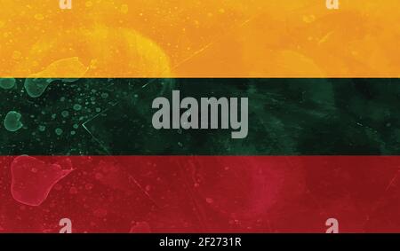 Lithuania flag with waving grunge texture. Vector background. Stock Vector