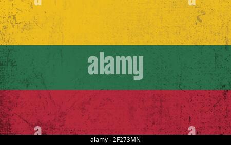Lithuania flag with waving grunge texture. Vector background. Stock Vector