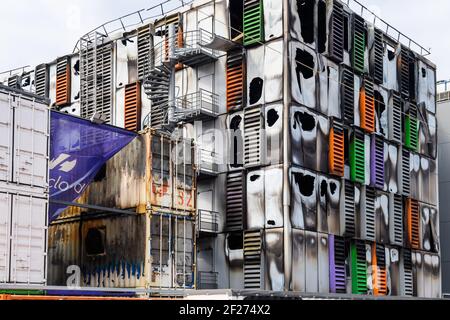 Strasbourg, France - Mar 10, 2021: Detail of burnt remains of the large data center - Millions of websites offline after fire at French cloud services firm OVH Cloud in Strasbourg France Stock Photo