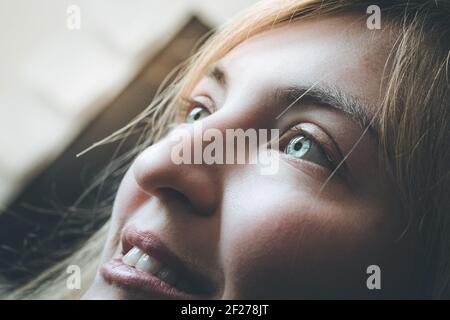 Close up of feminine natural blue eyes, cut out of the face, healthcare Stock Photo