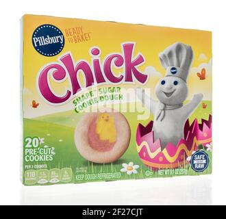 Winneconne, WI - 10 March 2021: A package of Pillsbury Easter chick cookies on an isolated background Stock Photo