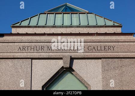 Washington DC, USA, 11-02-2020: Exterior view of Arthur M. Sackler Galery, part of the museum of Asian art inside Smithsonian Institute. It is named a Stock Photo