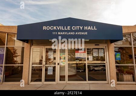 Rockville, MD, USA 11-01-2020: Exterior view of Rockville City Hall building. Rockville is the county seat of Montgomery County, Maryland which is amo Stock Photo