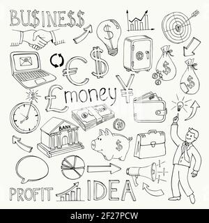 Business doodles, hand doodle vector illustration on white Stock Vector