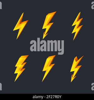 Gold lightning icons on black background vector illustration Stock Vector