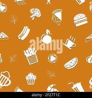 Seamless Fast food background, food icons on appetizing background Stock Vector