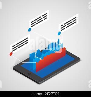 tablet PC with chart, vector business concept for infographics and presentations Stock Vector