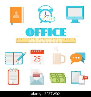 Vector colored flat office icon set for Web and Mobile Application (app) Stock Vector