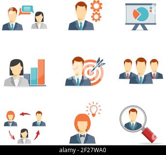 Business people for Web and Mobile App Flat icons  on white background Stock Vector