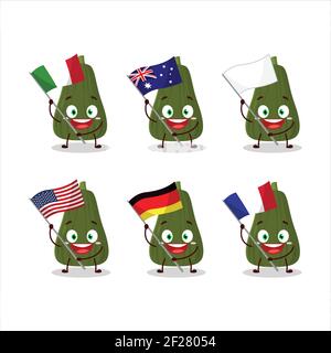 Squash cartoon character bring the flags of various countries. Vector illustration Stock Vector
