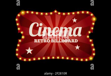 Cinema sign or billboard in retro style surrounded by neon lights on a dark background with text space Stock Vector