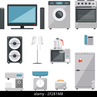 vector household appliances icons set on white background Stock Vector