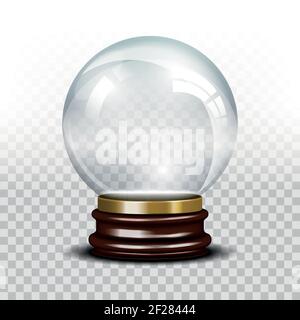 Vector glass empty snow globe. Ball sphere magic, realistic dome, crystal glossy illustration Stock Vector