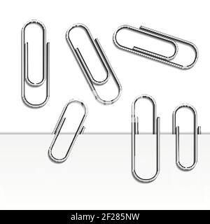 vector illustration of paperclip set isolated on white background and with shadow on paper Stock Vector