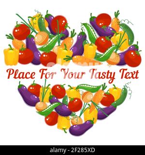 Healthy Life. Vector  heart made of vegetables with space for text Stock Vector