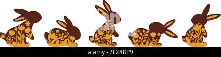 Festive Easter chocolate bunnies. Set vector illustration of a happy Easter icon Stock Vector