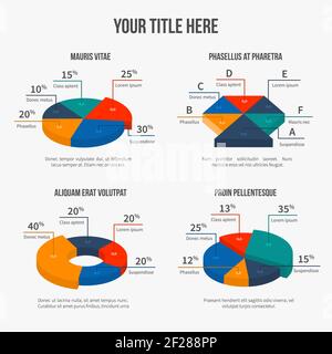 Vector pie charts in modern 3d flat style. Infographic presentation, finance graphic, interest figures Stock Vector