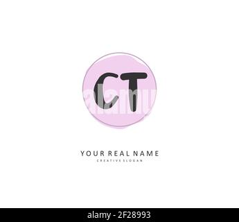C T CT Initial letter handwriting and signature logo. A concept handwriting initial logo with template element. Stock Vector
