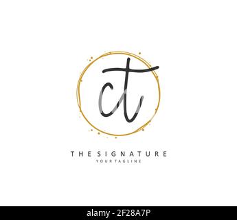 C T CT Initial letter handwriting and signature logo. A concept handwriting initial logo with template element. Stock Vector