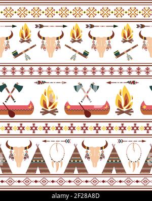 Vector Seamless Tribal Native American Indian Borders for Clothing Design Stock Vector