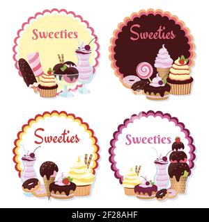 vector sweet badges with ice cream and cakes isolated on white Stock Vector