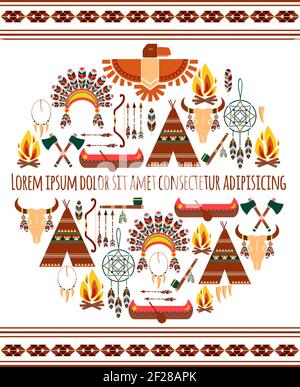 Attractive Seamless Colored Tribal American Badge Label  Isolated White Background Stock Vector