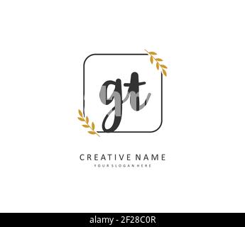 G T GT Initial letter handwriting and signature logo. A concept handwriting initial logo with template element. Stock Vector