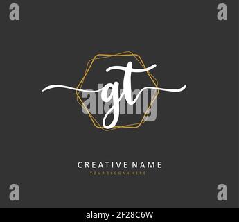 G T GT Initial letter handwriting and signature logo. A concept handwriting initial logo with template element. Stock Vector