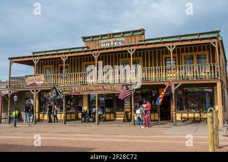 Tombstone, AZ, USA - November 17, 2019: T. Millers Tombstone Mercantile Hotel Stock Photo