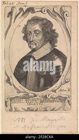 Portrait of Johan Maurits, Count of Nassau-Siegen.Portrait of Johan Maurits in An Ornamented Oval. In a cartouche Three lines or latin text. Stock Photo