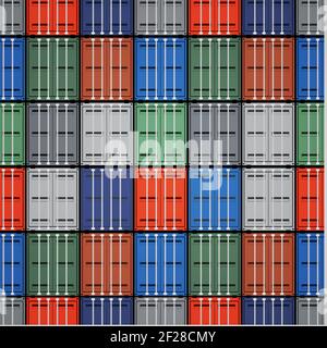 Shipping containers. Export and freight, row seamless pattern, transport industrial, import transportation. Vector illustration Stock Vector