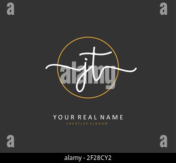 J T JT Initial letter handwriting and signature logo. A concept handwriting initial logo with template element. Stock Vector