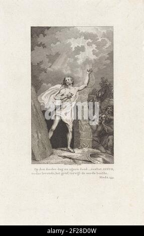 Resurrection of Christ; On the third day after his death - Jesus left, again living, the grave, while the earth was steeped..christ Rises from His Grave. The Soldiers Who Are Scared And Flights Around The Grave. Stock Photo
