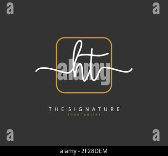 H T HT Initial letter handwriting and signature logo. A concept handwriting initial logo with template element. Stock Vector