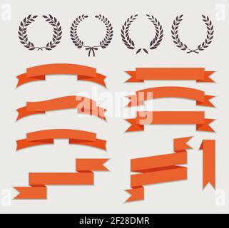 Wreaths and Ribbons for Banner Set in Flat Style Vector Illustration Stock Vector