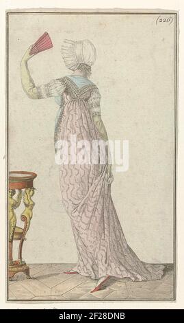 Newspaper of Ladies and Modes, Paris Costume, June 29, 1800, An 8 (226): Cornette at the peasant (...). 'Cornette to the Paysane'. Damn Trimmed with Fringes and Beads: 'Lily of the valley grains.' Jap with Trail and GeometricLy Zig-Saw Pattern. Folding odd. The Print Is Part Of The Fashion Magazine Laden Journal and Moldes, Published By Pierre de la Mesanger, Paris, 1797-1839. Stock Photo