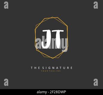 J T JT Initial letter handwriting and signature logo. A concept handwriting initial logo with template element. Stock Vector