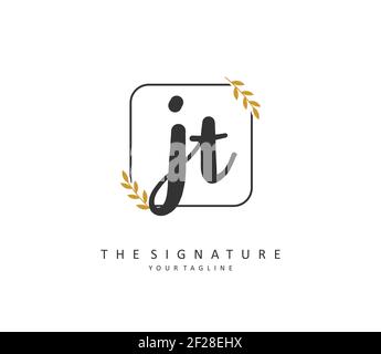 J T JT Initial letter handwriting and signature logo. A concept handwriting initial logo with template element. Stock Vector