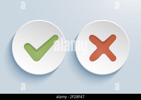 vector Yes and No check marks on circles Stock Vector