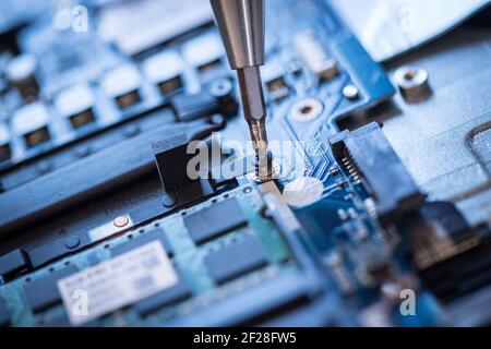 Computer Technology: Close up of a computer chip on a circuit board Stock Photo