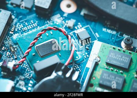 Computer Technology: Close up of a computer chip on a circuit board Stock Photo
