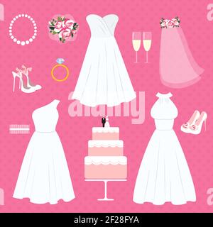 set of wedding elements and bride accessories vector illustration Stock ...